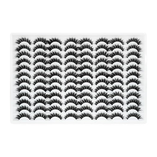 False Eyelashes 48 Pairs Faux Mink Lashes 14mm Wispy Lashes 3D Fluffy Cat Eye Lashes Pack Bulk Wholesale Strip Lashes(style 48-036)-FemmiqueWomen