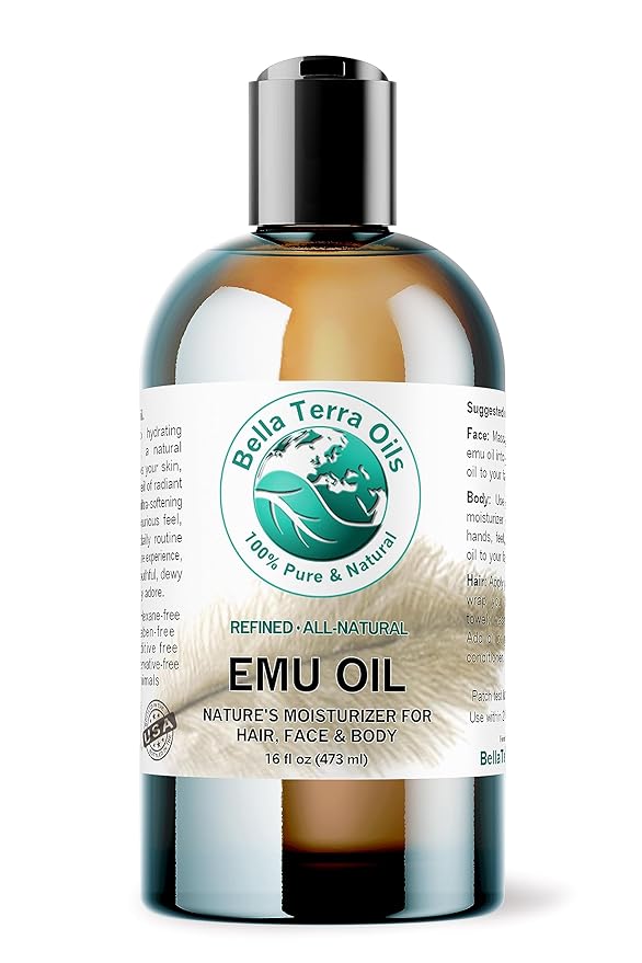 Emu Oil 16 oz 100% Pure Fully Refined Organic Undiluted - Bella Terra Oils-FemmiqueWomen