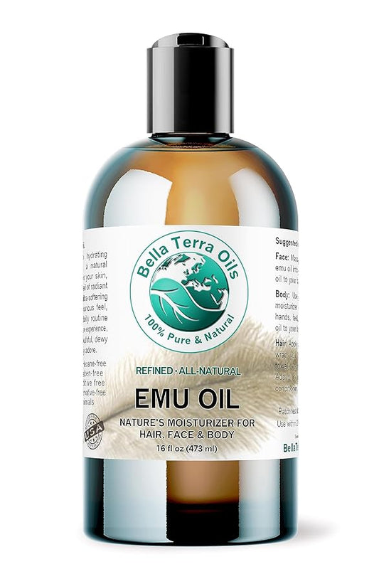Emu Oil 16 oz 100% Pure Fully Refined Organic Undiluted - Bella Terra Oils-FemmiqueWomen