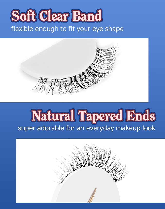 Lashes Natural CLear Band Wispy False Eyelashes Natural Look Flared Strip Eyelash False Eye Lash Soft 7 Pairs Everyday SF-04-FemmiqueWomen