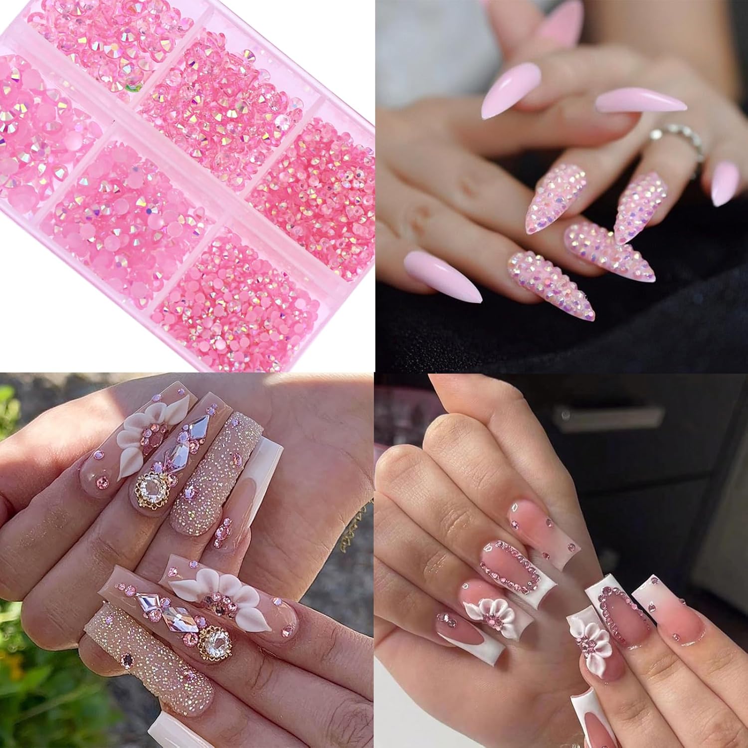 3 Boxes Nail Art Rhinestones Pink Nail Charms 2mm-4mm Resin Clear Jelly Rhinestones Pearls Glitters Nail Art Supplies Crystal Gems Bubble Beads Nail Accessories for Women Nail Decorations Design.-FemmiqueWomen