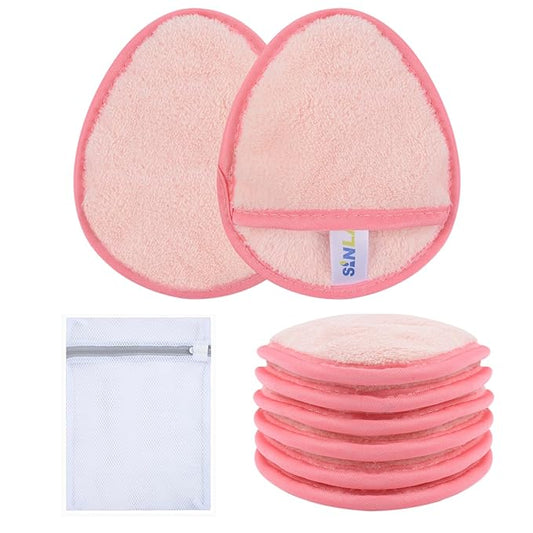 SINLAND Reusable Makeup Remover Pads For Face,Eye,Lips Microfiber Gentle Facial Cleansing Cloths for All Skin Types Friendly for Makeup Remover With Laundry Bag 5.1inchx3.93inch Pink Pack of 6-FemmiqueWomen