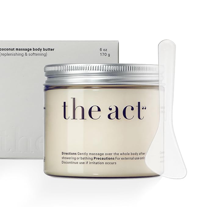 THE ACT Solid Coconut Body Butter – Organic Vegan Moisturizer with Shea & Almond Oils – Melts in Hands – Massage Balm for Dry Skin – Natural Skincare for Women & Men – 6 oz with Spatula-FemmiqueWomen