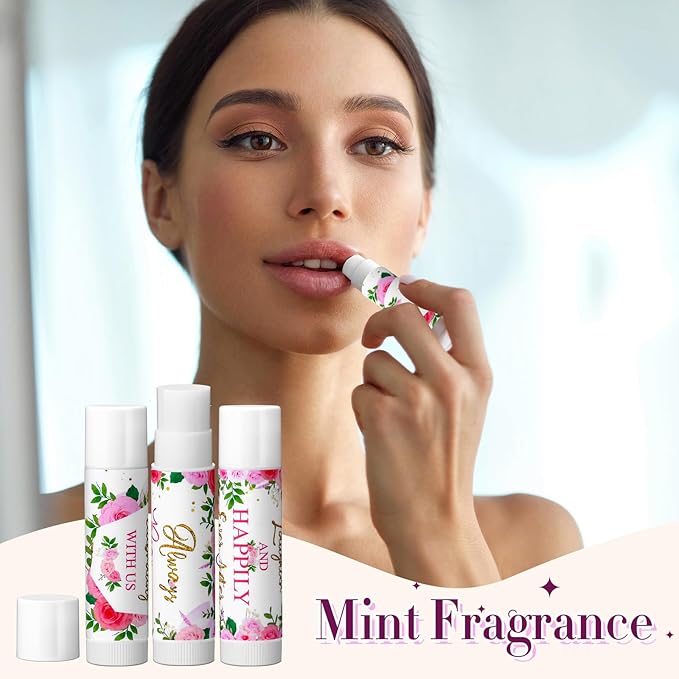 30 Pcs Wedding Lip Balms Bulk Wedding Bridal Shower Favors for Guests Wedding Souvenirs Moisturizing Floral Lip Balm Thank You Gifts for Bachelorette Party Bridesmaid Baby Shower, Pink Flower-FemmiqueWomen