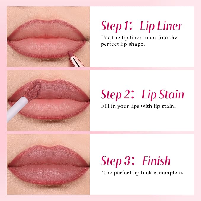 2-IN-1 Lip Liner and Lip Stain, High Pigmented Long Lasting Velvet Lip Tint, Well-Defined Lipliner, Weightless Waterproof Not Animal Tested, Matte Finish Makeup-FemmiqueWomen