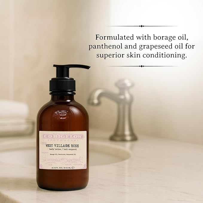 C.O. Bigelow West Village Rose Body Lotion, Iconic Collection Moisturizing Body Lotion with Shea Butter, Borage Oil & Grapeseed Oil, 10.5 Fl Oz-FemmiqueWomen