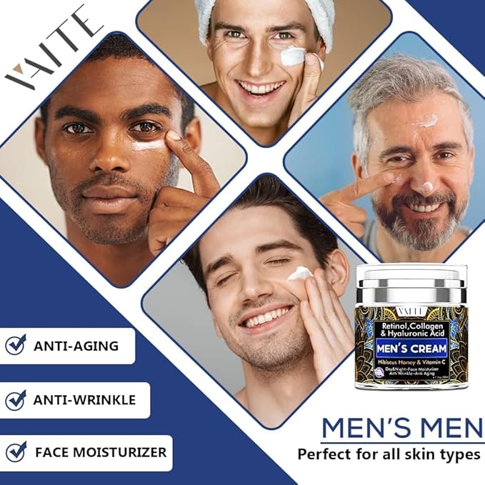 VAITE Mens Face Skin Moisturizer with Collagen, Retinol Ant-Aging, Anti-Wrinkle Under the Eyes Men's cream care for Face with Hibiscus & Honey, Hyaluronic acid, Vitamin C Made in USA-FemmiqueWomen