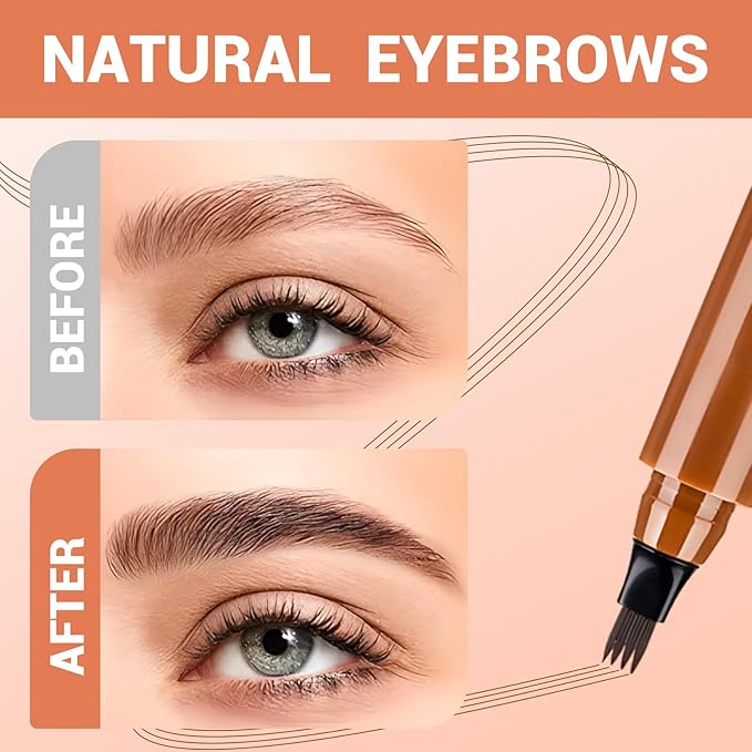 2025 New Magic Eyebrow Pencil, 3D Waterproof 4 Tipped Precise Brow Pen Microblading Eyebrow Pencil Contouring Pen Fine Stroke Microblading Creates Natural (Black)-FemmiqueWomen