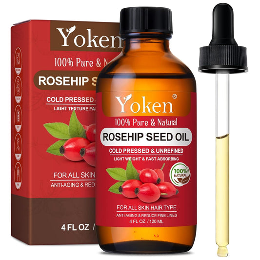Yoken Rosehip Seed Oil For Face,100% Pure Rosehip oils For Skin,Scars,Hair & Nails.4 fl Oz Cold Pressed Rose Hips Oil For Skin Care, Anti-Aging, Scar Treatment, GUA SHA Massage DIY (4 Fl Oz)-FemmiqueWomen