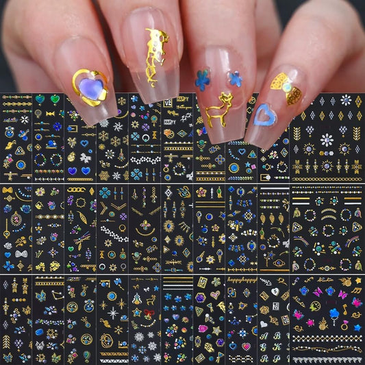 30 Sheets Gem Star Nail Stickers 3D Self Adhesive Luxury Blue Gems Theme Nail Art Charms Sticker Decals for Crafts Supplies Accessories (ST-BG)-FemmiqueWomen