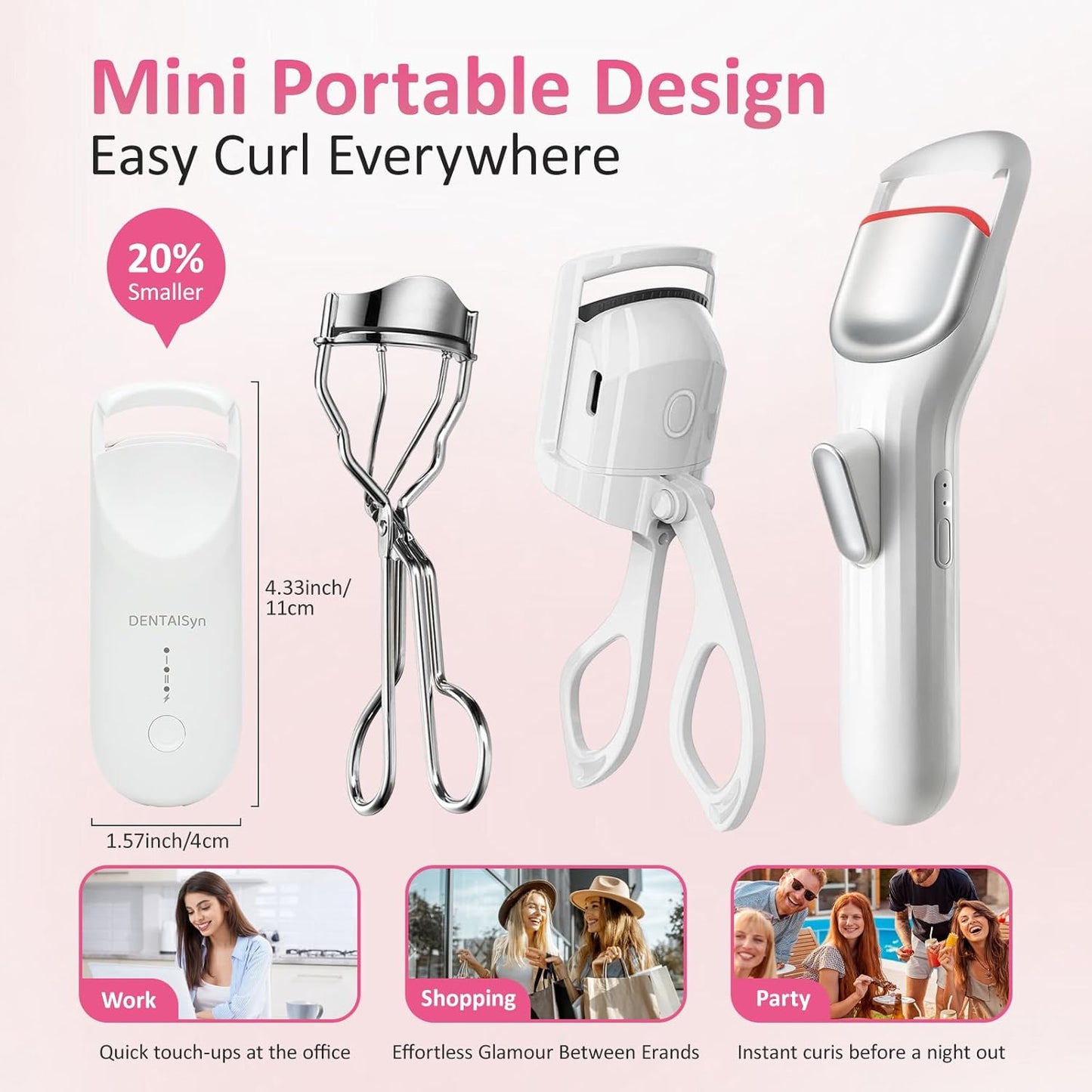 Heated Eyelash Curler - Electric Eyelash Curler with Heat Sensitive Silicone Pad, Type-C Rechargeable Mini Lash Curler, 10s Fast Heating 24hrs Long Lasting Lash Lift to Style Natural Eyelashes-FemmiqueWomen