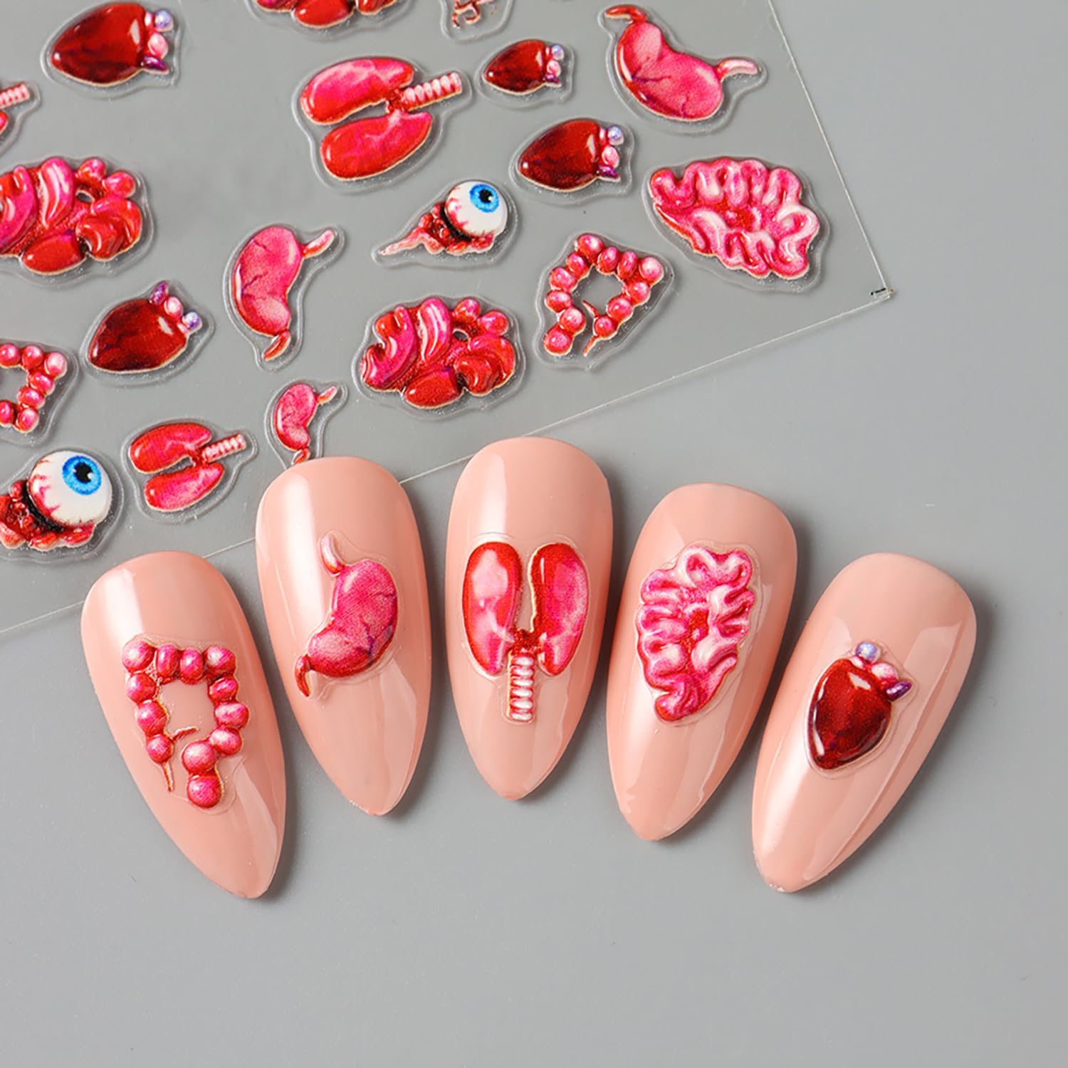 2 Sheets Halloween Horror Nail Art Stickers 5D Embossed Blood Eyes Wounds Pattern Nail Stickers Gothic Horror Day of Death Design Nail Sticker for Women Holiday DIY Manicure Decoration-FemmiqueWomen