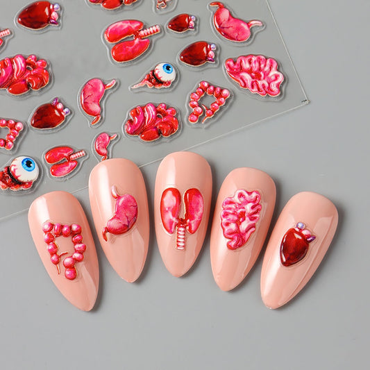 2 Sheets Halloween Horror Nail Art Stickers 5D Embossed Blood Eyes Wounds Pattern Nail Stickers Gothic Horror Day of Death Design Nail Sticker for Women Holiday DIY Manicure Decoration-FemmiqueWomen