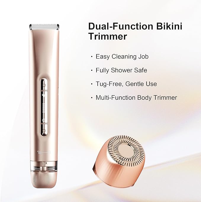 2 in 1 Women's Bikini Line Trimmer & Body Groomer,2025 Upgrade Dual Head Shaver Women, Wet & Dry Waterproof Electric Bikini Trimmer for Face Leg Arm Intimate Areas,Pink Rose-FemmiqueWomen