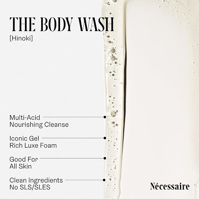 Nécessaire The Body Wash Hinoki - Natural Body Wash for Women & Men, Softening Shower Gel with Gentle Exfoliating Acids AHA/BHA/PHA. Gel Cleanse, 8.4 fl oz.-FemmiqueWomen