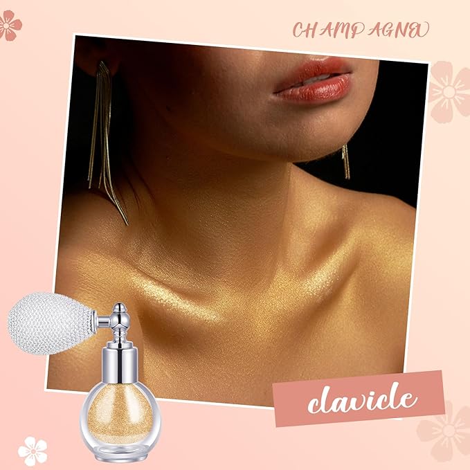 3 Pcs Glitter Spray for Hair and Body, Highlighter Shimmering Spray Powder High Gloss Body Glitter Spray Sparkle Powder for Face Body Cosmetic, Champagne, Pearl White, Bronze Color-FemmiqueWomen