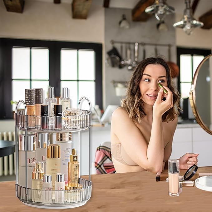 360 Rotating Makeup Organizer for Vanity,Bathroom Countertop Organizer,Spinning Perfume Organizer&Vanity Organizer(Grey-2 Tier)-FemmiqueWomen