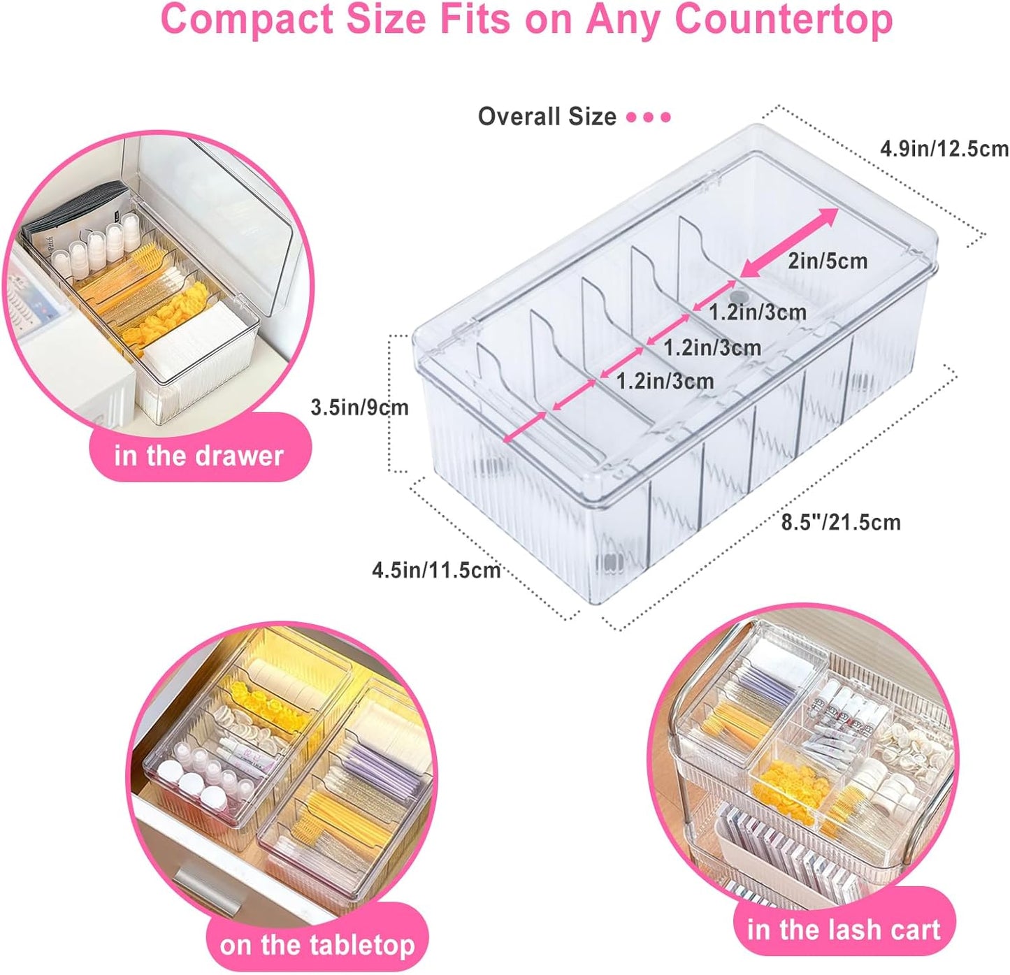 Lash Extension Organizer and Storage, Lash Cart Organizer for Lash Techs, Eyelash Extension Supplies Organizer Storage Box, Acrylic Lashes Supplies Container, Eyelash Beauty Organizer with Lid Clear-FemmiqueWomen