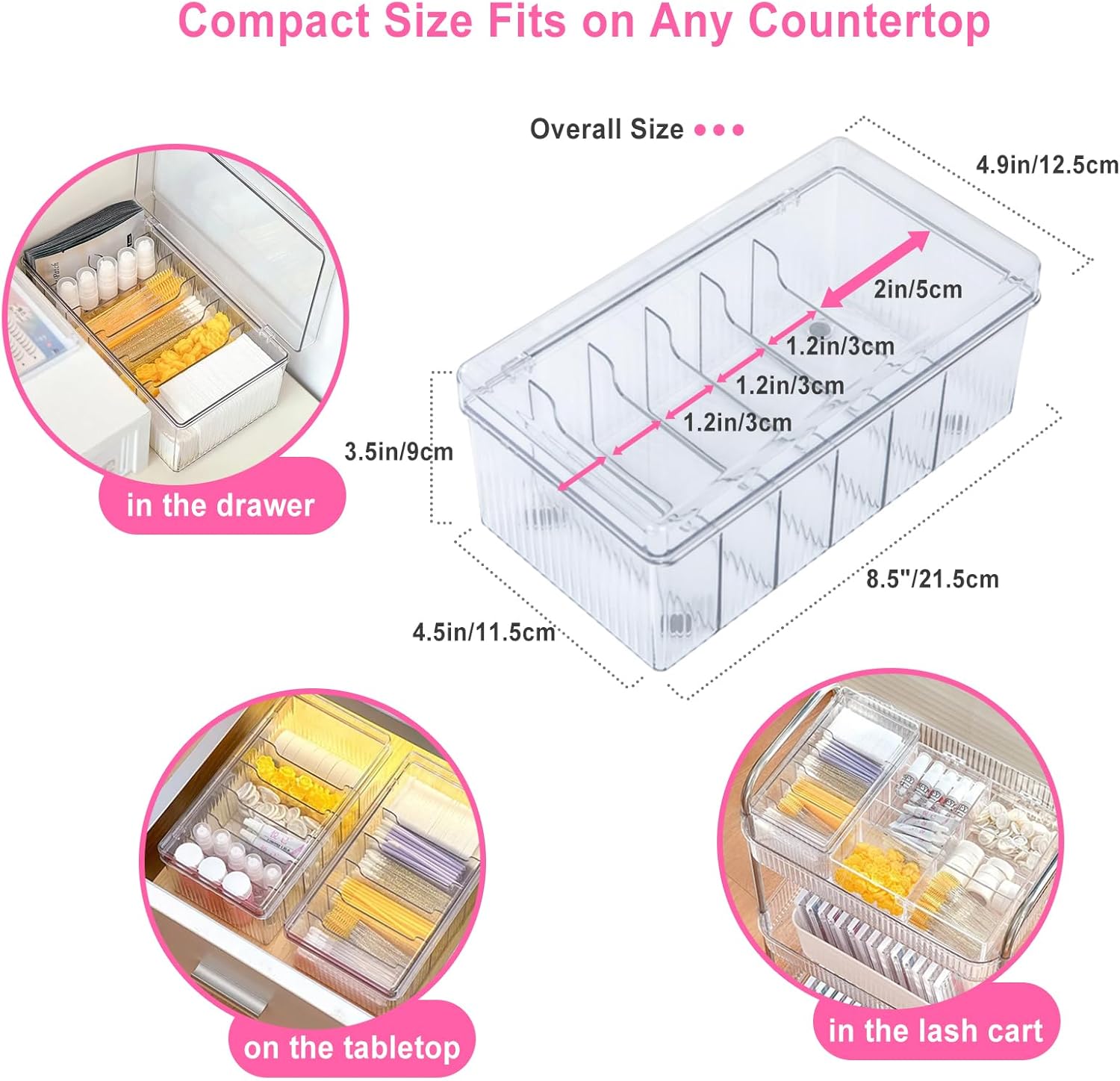 Lash Extension Organizer and Storage, Lash Cart Organizer for Lash Techs, Eyelash Extension Supplies Organizer Storage Box, Acrylic Lashes Supplies Container, Eyelash Beauty Organizer with Lid Clear-FemmiqueWomen