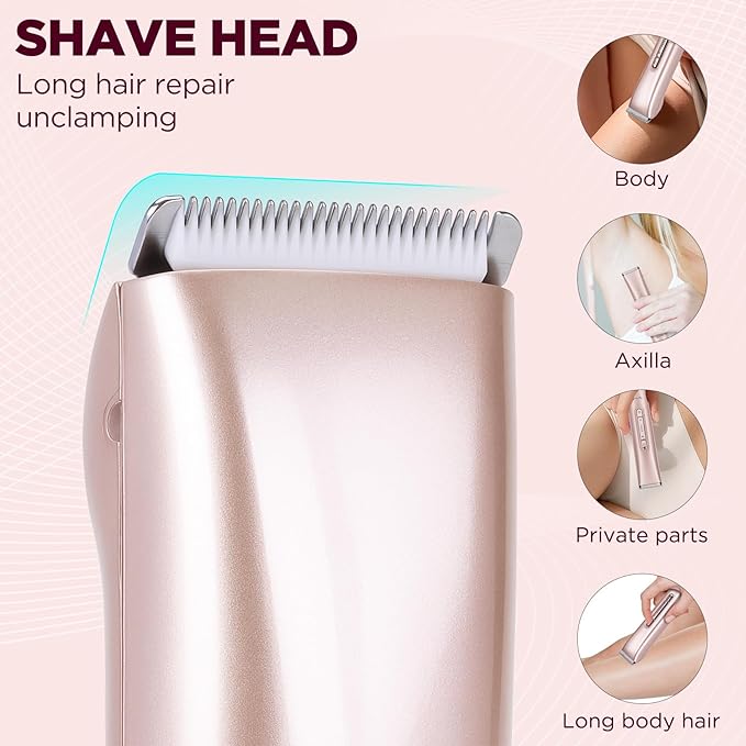 2 in 1 Women Electric Shaver, Dual Head Bikini Trimmer for Women IPX7 Waterproof Wet & Dry Use Electric Razors with Dual Heads Rechargeable Lady Trimmer for Bikini Underarm Leg Arm Body Face-FemmiqueWomen
