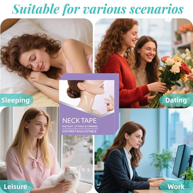 FHH Neck Lifting Tape, Lifting Invisible, Lift Sagging Skin, High Elasticity and Breathability, Suitable for Neck, Face and Jaw (4 Tapes + 20 Patches) A-FemmiqueWomen