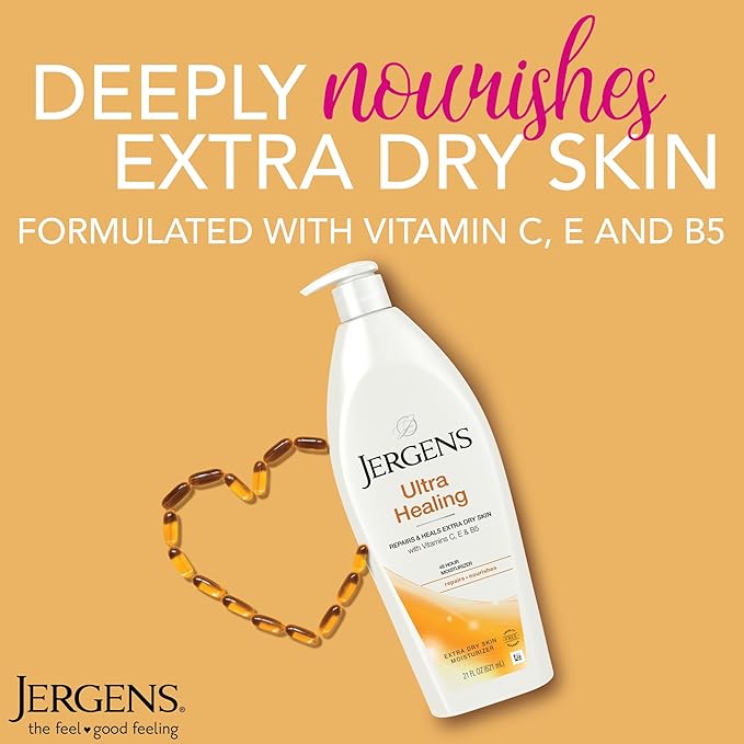 Jergens Ultra Healing Dry Skin Lotion, Hand and Body Moisturizer for Quick Absorption into Extra Dry Skin with Hydralucence Blend, Vitamins C, E and B5, White, 21 oz, Pack of 3-FemmiqueWomen