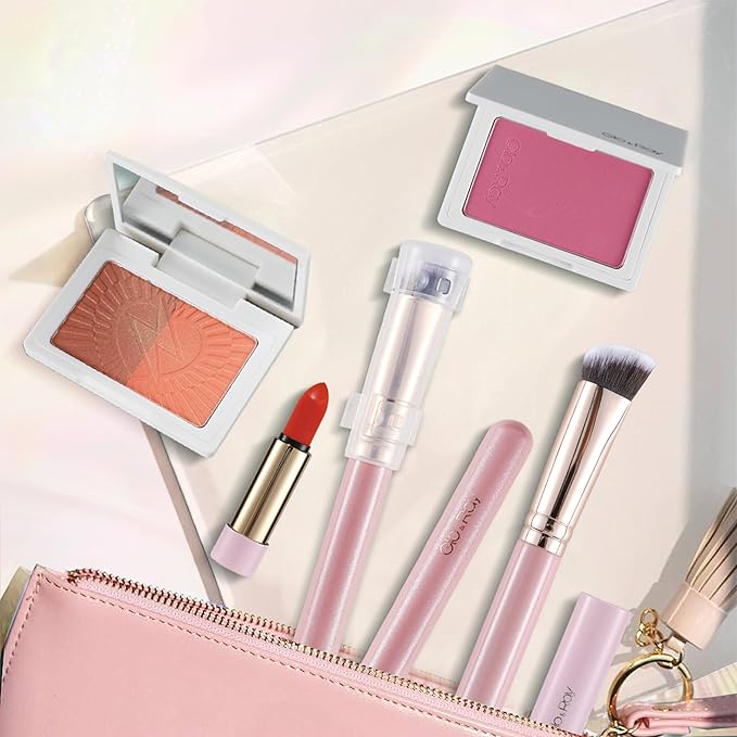 GLO&RAY Angled Concealer Brush with Cap – Flat Top Synthetic Makeup Brush for Under Eye, Spot Coverage, Travel Size Concealer Blending Tool for Liquid & Cream Application (Pink)-FemmiqueWomen