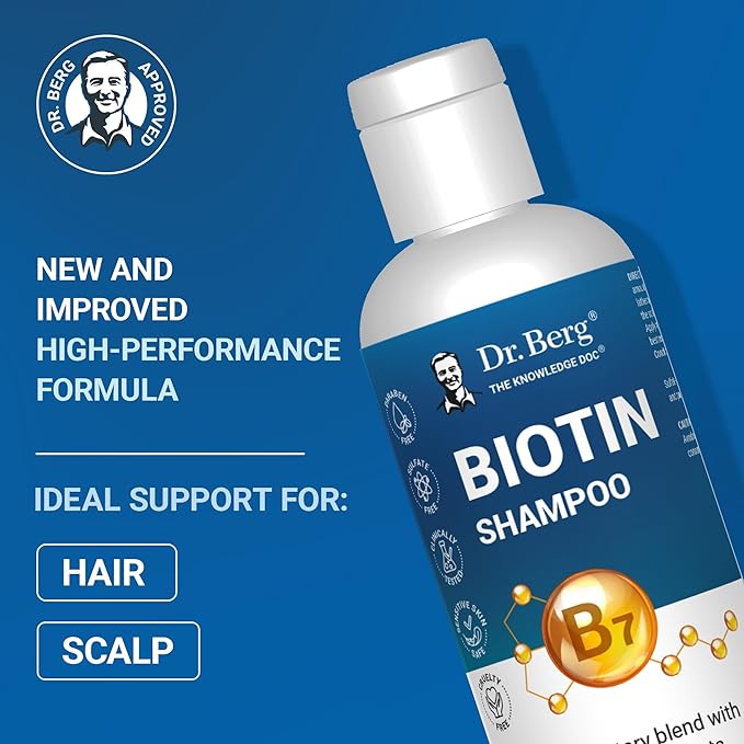 Dr. Berg Biotin Shampoo for Men & Women (Improved High-Performance Formula) - Independently Tested & Certified Paraben- Sulfate- & Silicone-Free - Infused w/Biotin, Argan Oil & Botanicals - 8 Fl oz-FemmiqueWomen