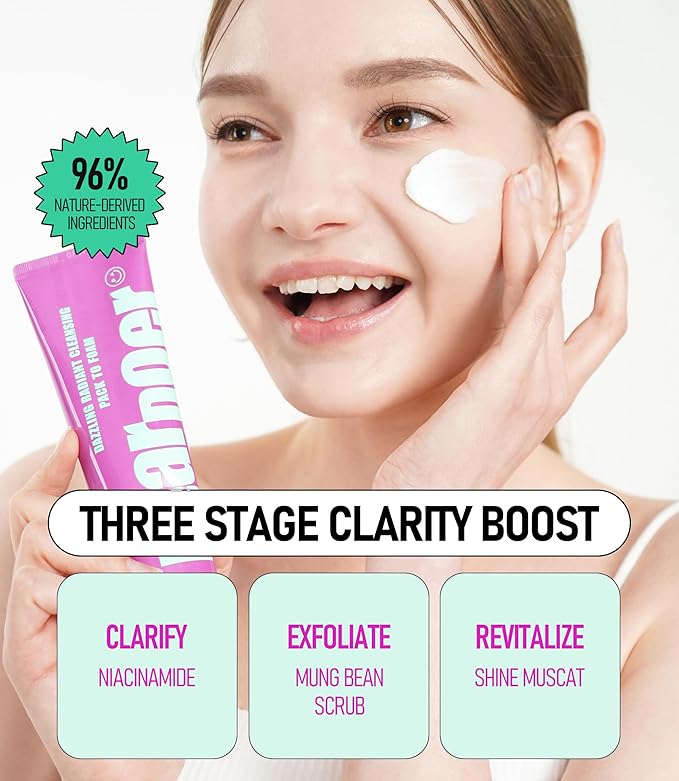 Dazzling Radiant Cleansing Pack to Foam – 3-in-1 Wash-Off Mask & Exfoliator & Cleanser w/Fresh Grape Extract & Niacinamide – Vitamin C and Resveratrol for Dry, Dull Skin (3.38 fl oz)-FemmiqueWomen