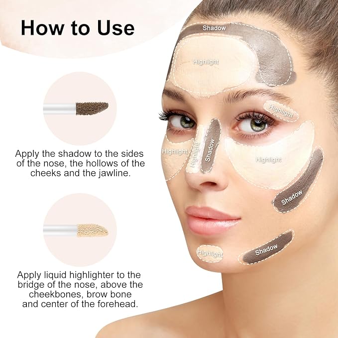 2 in 1 Bronzer and Highlighter Stick,Non-greasy & Non-drying Contour Pencil,Easy to Create a Natural Shimmery Finishing,Long Lasting & Waterproof Face Brighten Make up Pen-FemmiqueWomen