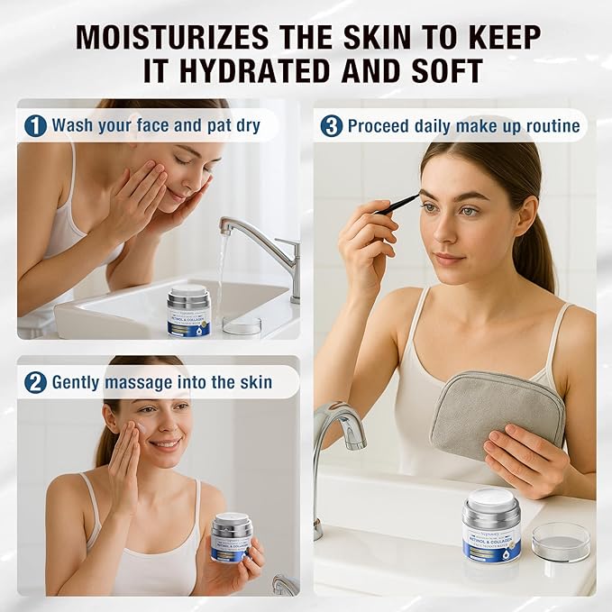 Face Moisturizer Retinol Cream For Face, Collagen Anti Aging Face Cream, Day-Night Neck Cream With Hyaluronic Acid, Wrinkle Cream For Women & Men Reduces Wrinkles, Dryness, 1.85 Fl. Oz-FemmiqueWomen