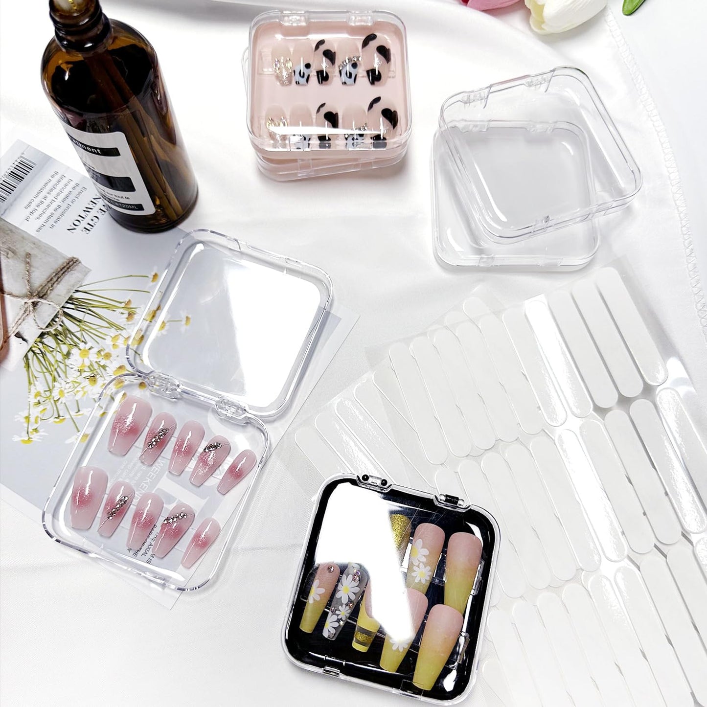 12pcs Press on Nail Storage Box with 60 Pcs Adhesive Double Sided Tape Acrylic Nail Display Box Artificial False Nail Box Organizer Fake Nail Case Transparent Nail Packaging Boxes for Nail Salon-FemmiqueWomen