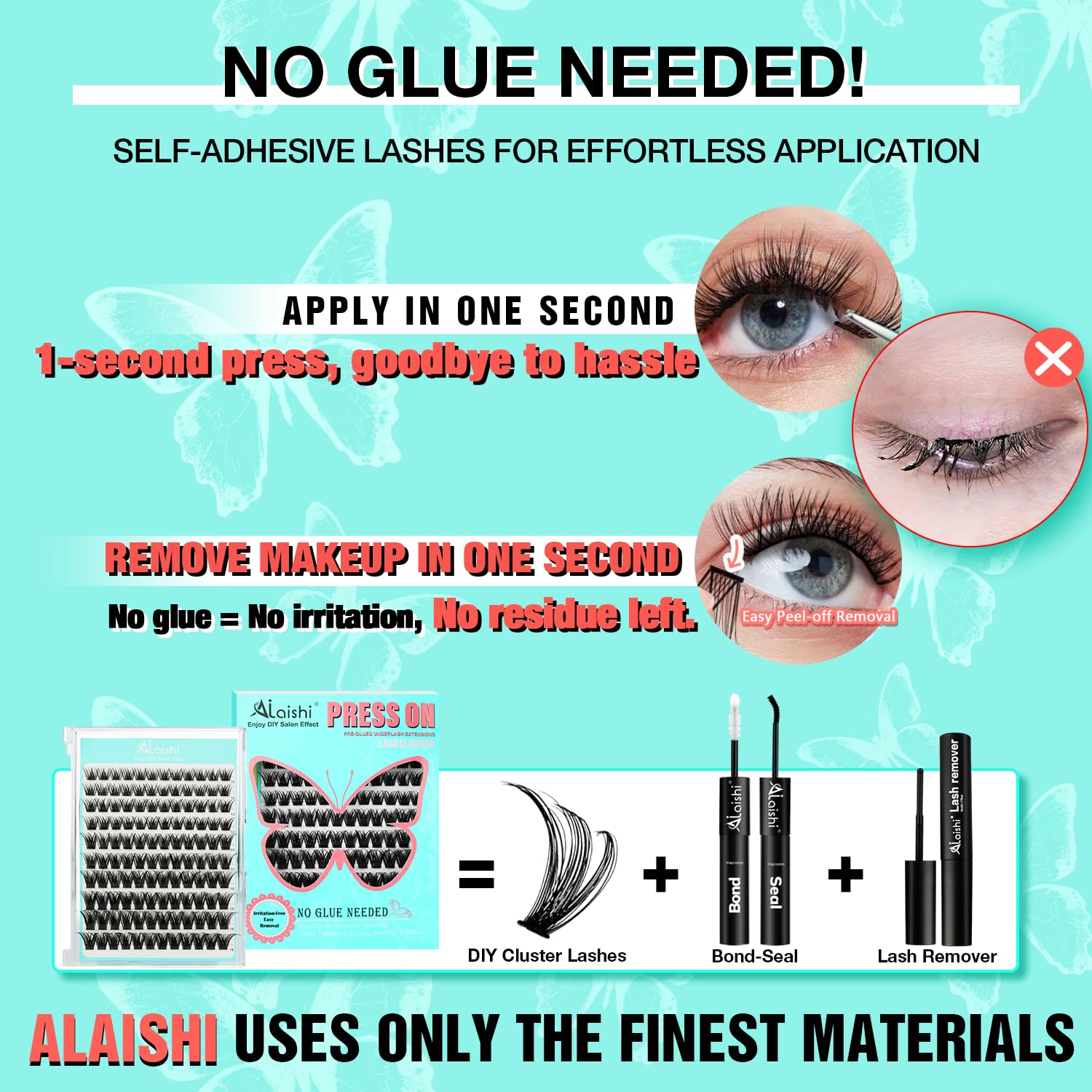 No Glue Needed Lashes, Self Adhesive Eyelashes, DIY Lash Cluster Extensions Kit 10‑18mm,120pcs Fluffy D Curl Soft Natural Lashes with Tweezers–Fake Cat Eye Wispy Individual Clusters 1-5-L-FemmiqueWomen