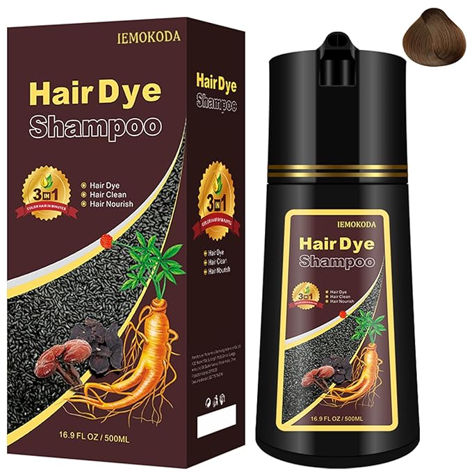 Instant Brown Hair Dye Color Shampoo 3 in 1 for Gray Hair Coverage - Herbal, Easy to Use, Long Lasting for Women & Men, 500Ml (Dark Brown)-FemmiqueWomen