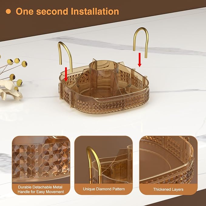 Awenia Rotating Makeup Organizer 360, Stackable Adjustable Large Capacity Cosmetic Storage Unit,Dresser Bathroom Kitchen Countertop Organizer with Metal Handle, Plus Size (Honorable Gold, 1 Tier)-FemmiqueWomen