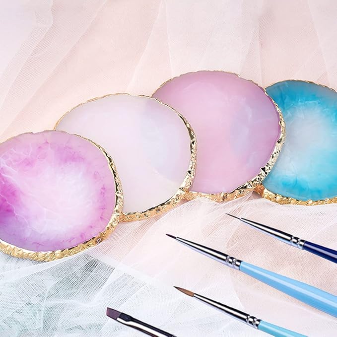 2 Pack Resin Nail Art Palette, Nail Painting Mixed Color Palette, Gilded Edge Nail Gel Color Makeup Display Board Pallet (White+Pink)-FemmiqueWomen