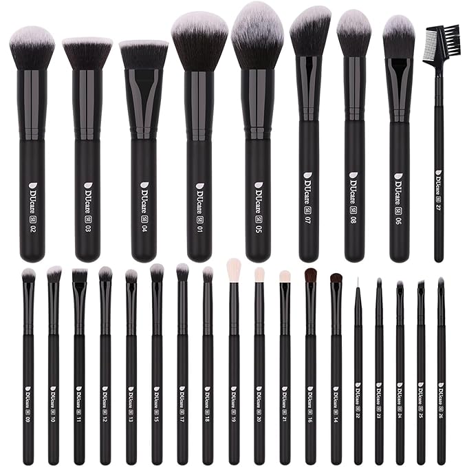 DUcare 27Pcs Makeup Brush Set Black Professional Premium Cosmetic Brushes for Foundation, Concealer, Eyeshadow, Blending, Powder, Contouring-FemmiqueWomen
