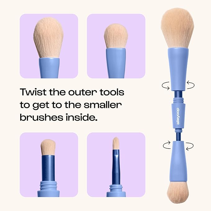 Alleyoop Overachiever 4-in-1 Travel Makeup Brush Set – Powder, Blending, Precision & Complexion Brushes – Mini Makeup Brush for Women, Vegan, Multi-Use & Travel-Friendly Makeup Tool-FemmiqueWomen