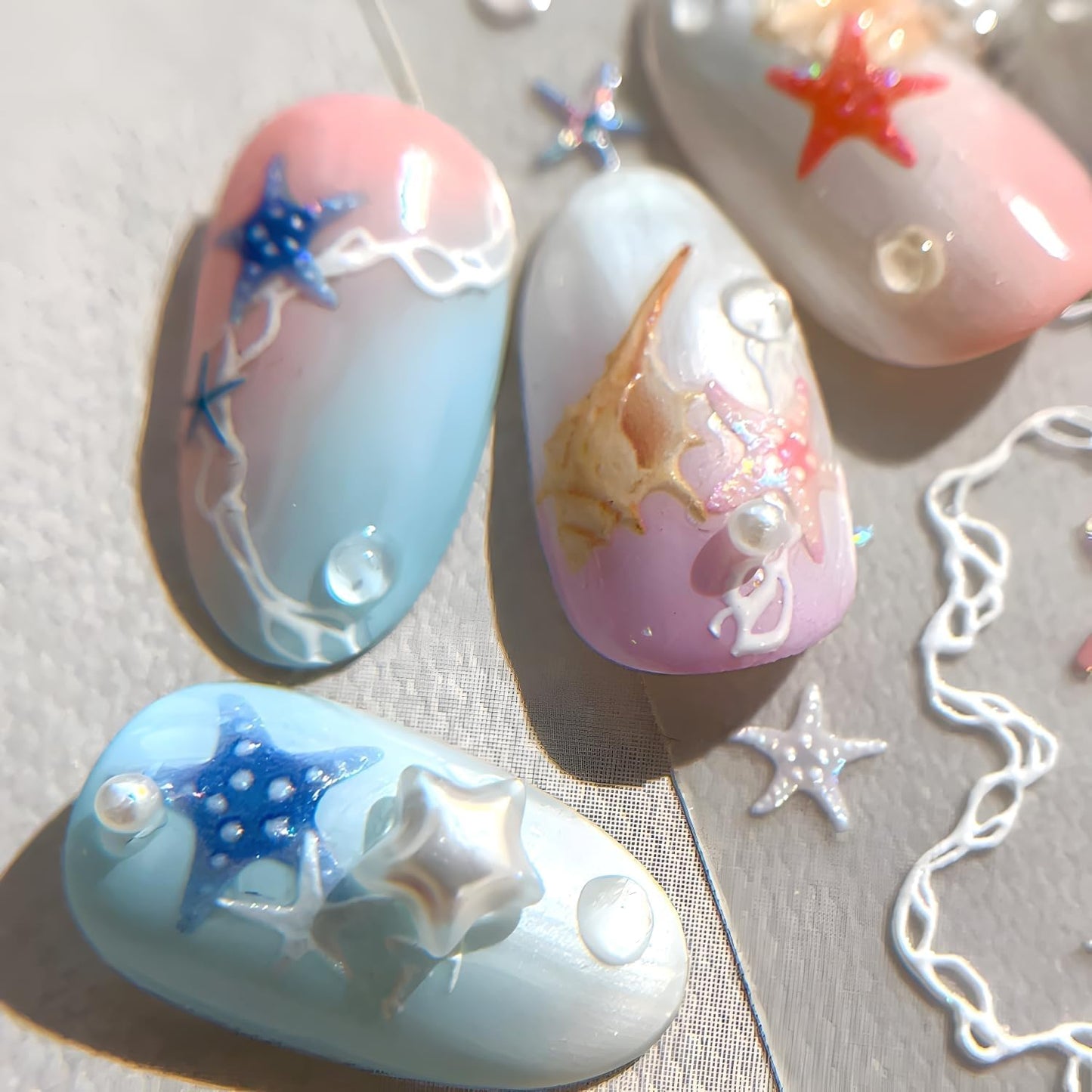 2 Sheets Starfish Nail Stickers for Nail Art 5D Embossed Ocean Nail Decals Summer Nail Stickers Colorful Nail Art Supplies Design Accessories for Women Acrylic Manicure DIY Decoration-FemmiqueWomen