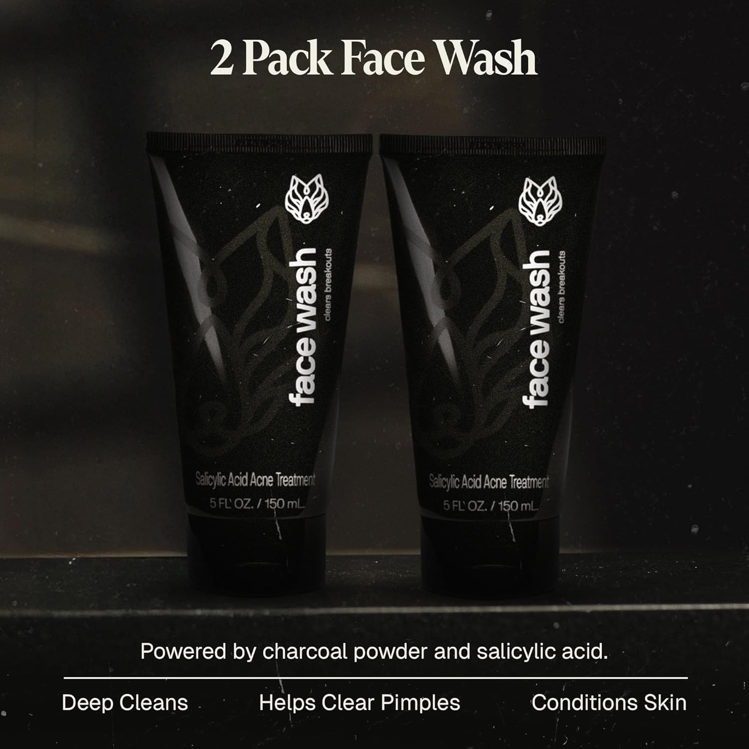 Black Wolf Men’s Charcoal Powder Face Wash - 5 Fl Oz, 2 Pack - Facial Cleanser Removes Unwanted Impurities from Your Skin & Soothes Irritation-FemmiqueWomen