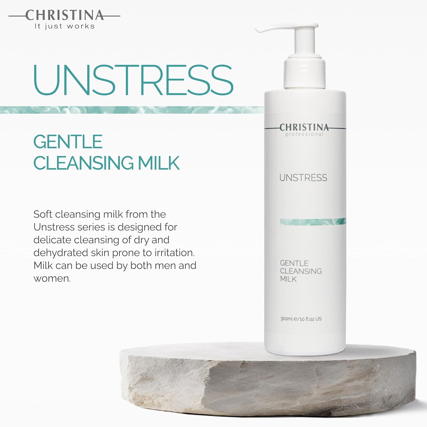 Christina - Unstress Gentle Cleansing Milk with Vitamin E | Smothing Refreshing milk Cleanser for Face | Soap-free Cleansing Milk for Face | Suitable for All Skin Types (10 fl oz.)-FemmiqueWomen