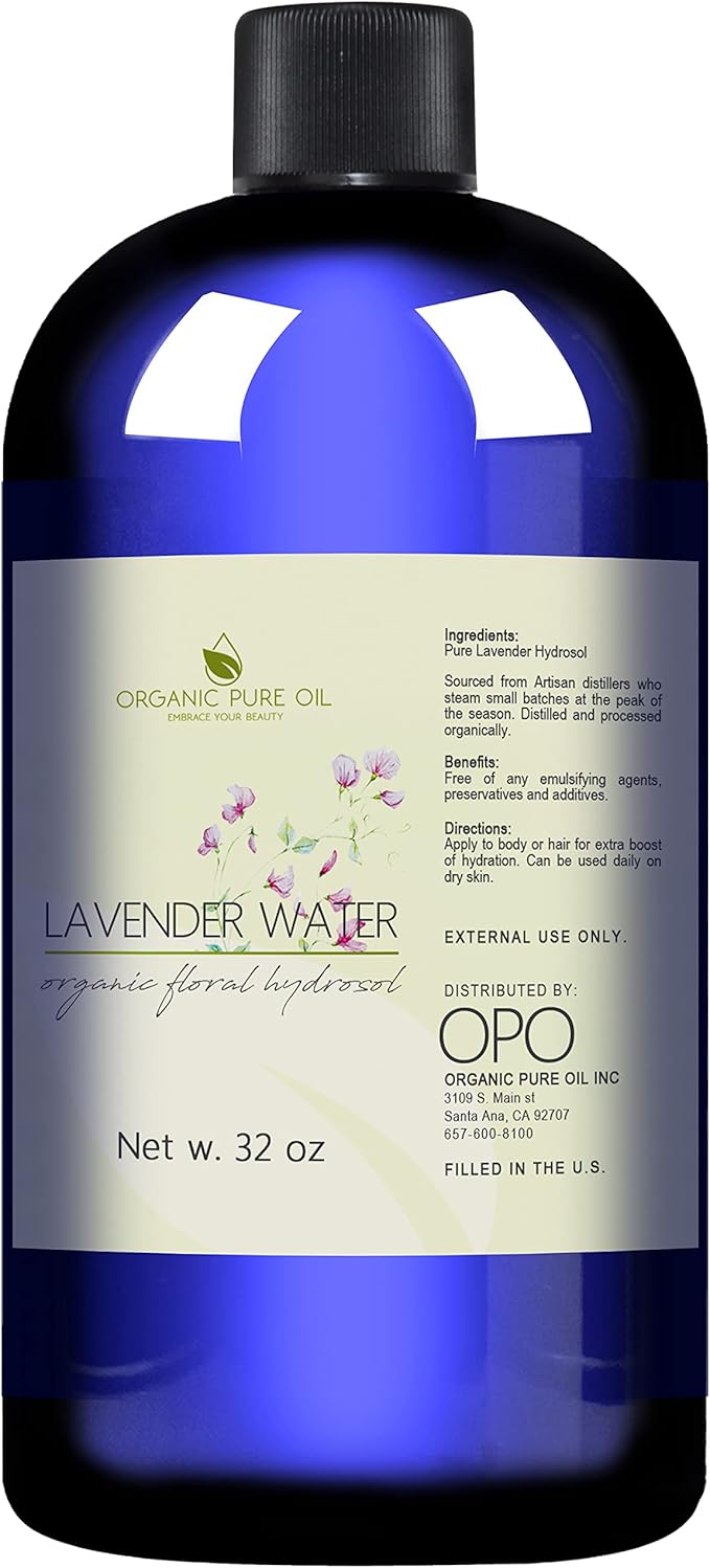 Lavender Water Hydrosol - Pure Steam Distilled Natural Non GMO Calming Bulk Body, Face, Facial Toner, Aromatherapy, Set Makeup, Cleanser Mist Spritz - 32oz - OPO-FemmiqueWomen