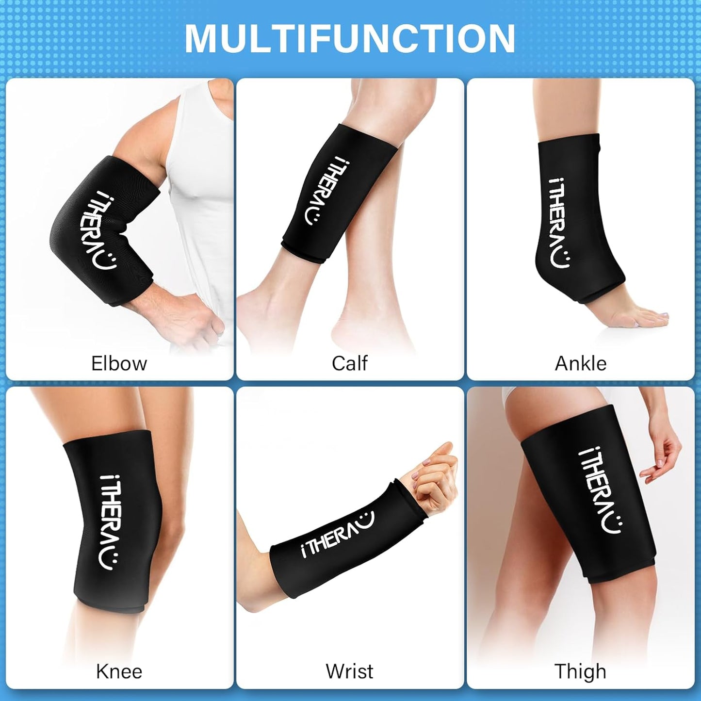 iTHERAU Knee Ice Pack Wrap 2 Pack, Reusable Gel Cold Pack with Cold/Hot Therapy,Cold Compression Sleeve for Elbow, Knee, Calf & Ankle for Pain Relief, Swelling, Surgery, Sports Injuries -Black, L-FemmiqueWomen