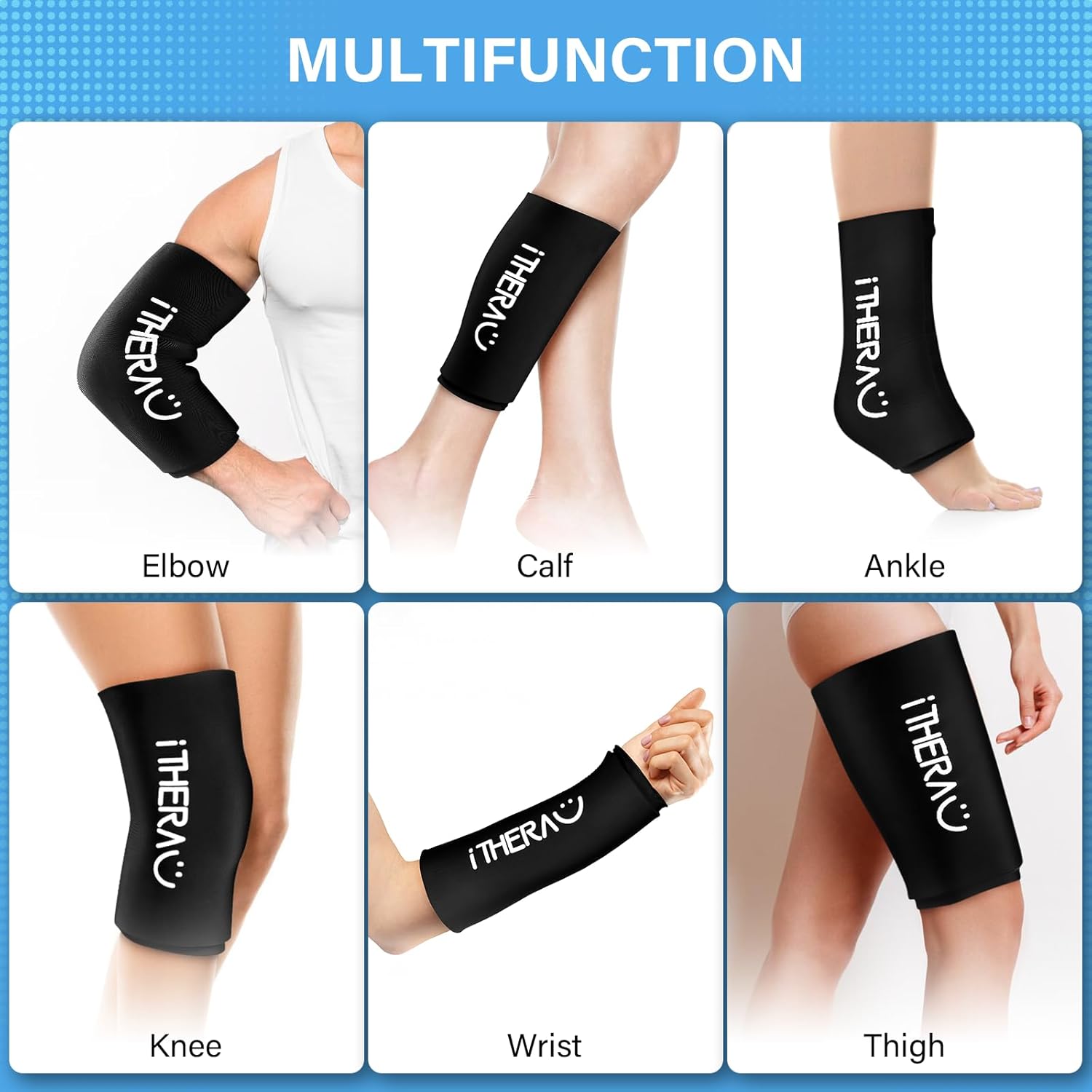 iTHERAU Knee Ice Pack Wrap 2 Pack, Reusable Gel Cold Pack with Cold/Hot Therapy, Cold Compression Sleeve for Elbow, Knee, Calf & Ankle for Pain Relief, Swelling, Surgery, Sports Injuries -Black, S-FemmiqueWomen