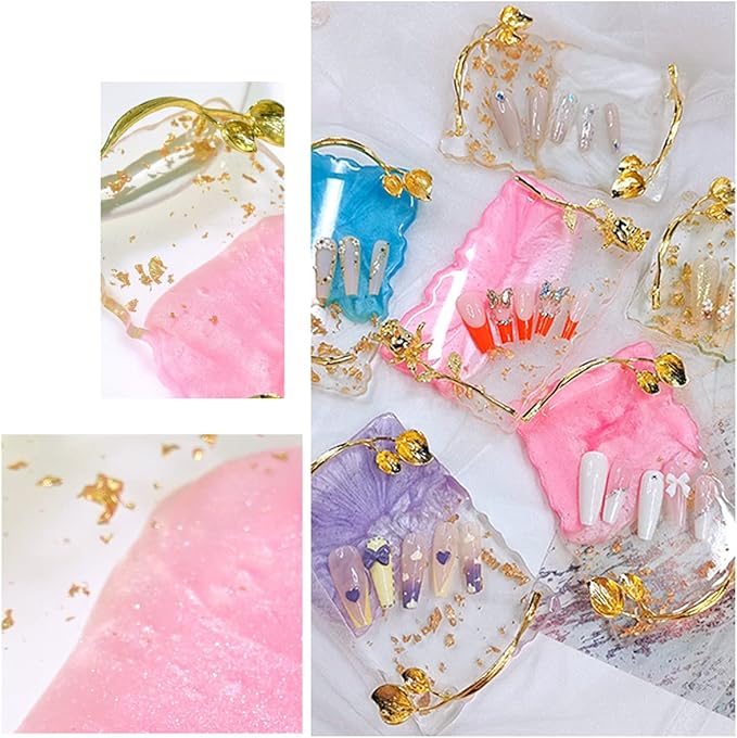 2023 Retro Nail Art Palette, Nail Painting Mixed Color Palette with Leaves Handle, Nail Holder Gel Color Makeup Display Board Pallet (Purple)-FemmiqueWomen