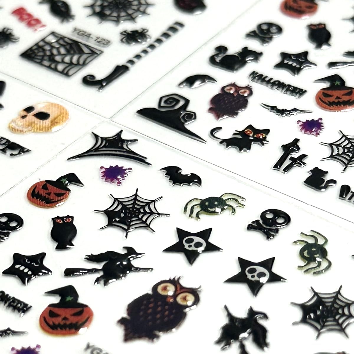 24 Sheets Halloween Nail Stickers Pumpkin Ghost Face Nail Decals 3D Self-Adhesive Nail Supplies Spider Web Cat Bat Nail Art Stickers for Acrylic Nails for Women Kids DIY Manicure Decorations-FemmiqueWomen