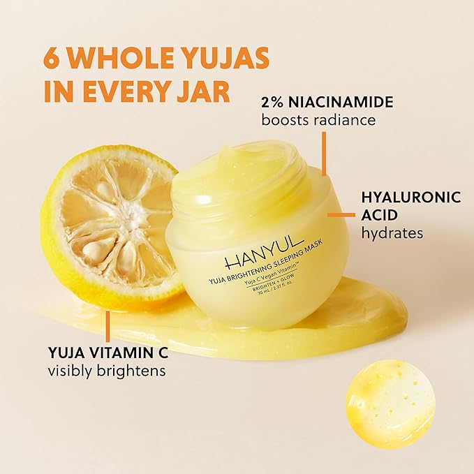 Hanyul Yuja Sleeping Mask | Korean Yuzu Night Cream, Vitamin C for Glow, Radiance, Brightening, Vegan Hydrating Overnight Moisturizer with Hyaluronic Acid, Niacinamide & Antioxidants 2.37 fl. oz.-FemmiqueWomen