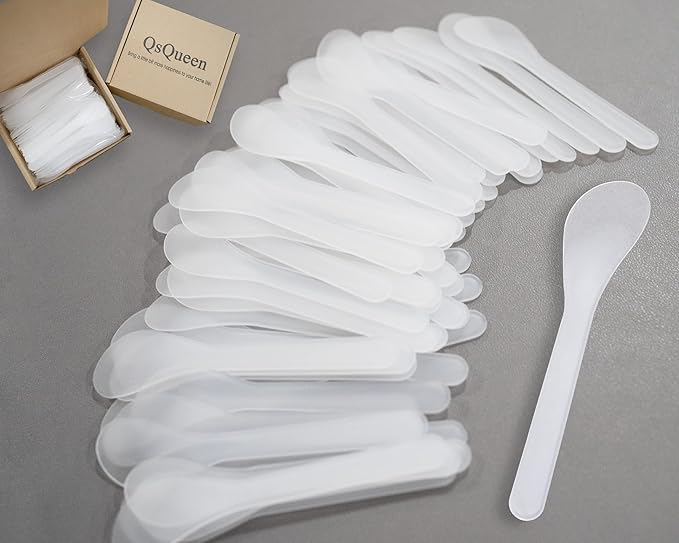100 PCS of White Color Cosmetic Spatula for Makeup Face Mask Plastic Spoon Disposable Makeup Tools for Mixing and Sampling 4.88'' x 1.06”/Spatulas Skin Care Facial Cream Mask Spatula-FemmiqueWomen