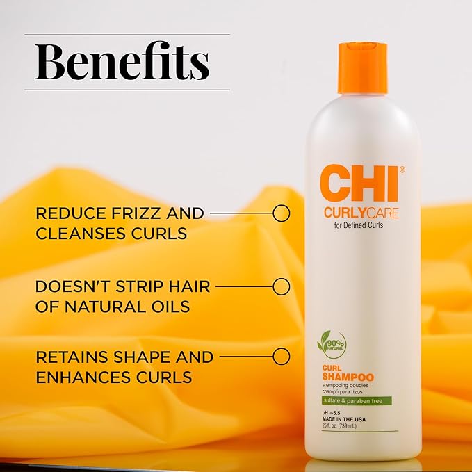 CHI CurlyCare Curl Shampoo, Hydrates Curls, Reduces Frizz & Increases Elasticity & Strength, Sulfate, Paraben, & Cruelty-Free, 25 Oz-FemmiqueWomen