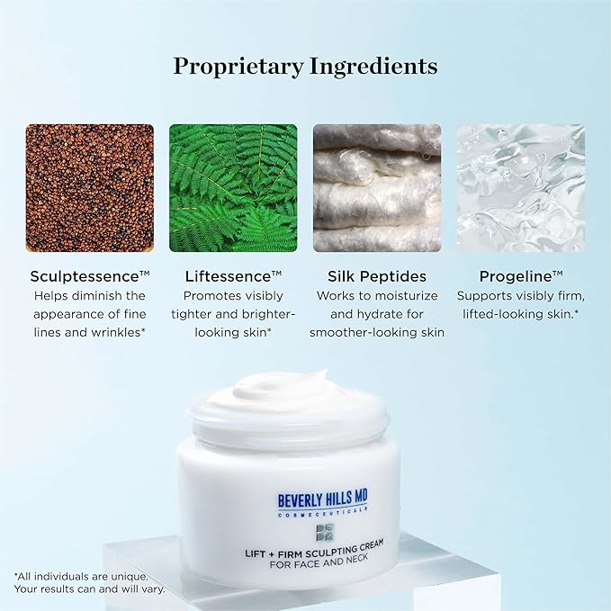 Beverly Hills MD Lift & Firm Sculpting Cream- Tighten & Tone Skin, Anti-Aging Lotion for Smooth, Moisturized Complexion- Lift and Smooth Face, Neck, Décolleté w/Silk Peptides, + Aloe Vera, Vitamin E-FemmiqueWomen